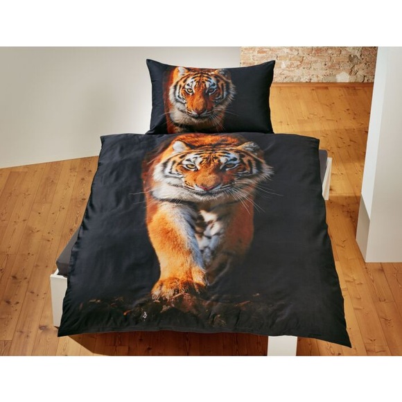 Bettwäsche schwarz mit grossem Tiger
