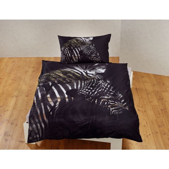 Bettwäsche mit kunstvollem Zebra, anthrazit, 65x100 cm / 160x210 cm