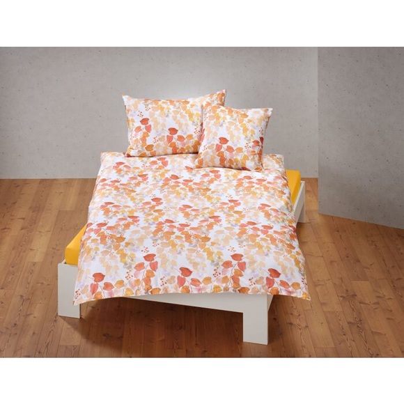 Bettwäsche mit herbstlichem Blätterprint, orange, 200x210 cm