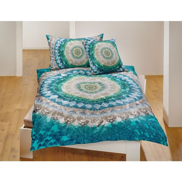 Bettwäsche mit grossem Mandala-Motiv in blau-grün