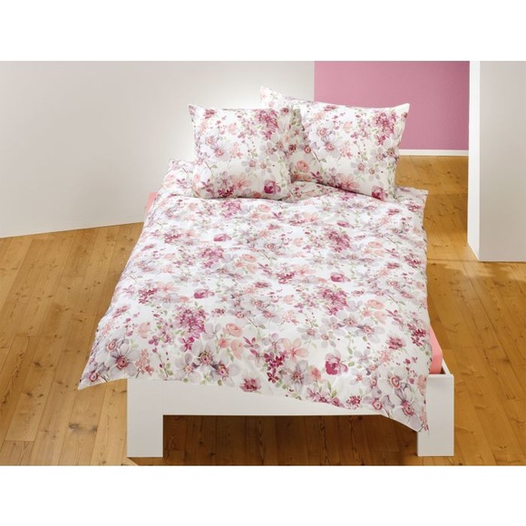 Bettwäsche mit einem Meer aus rosa und violetten Blüten