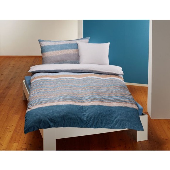 Bettwäsche Querstreifenmix beige-blau