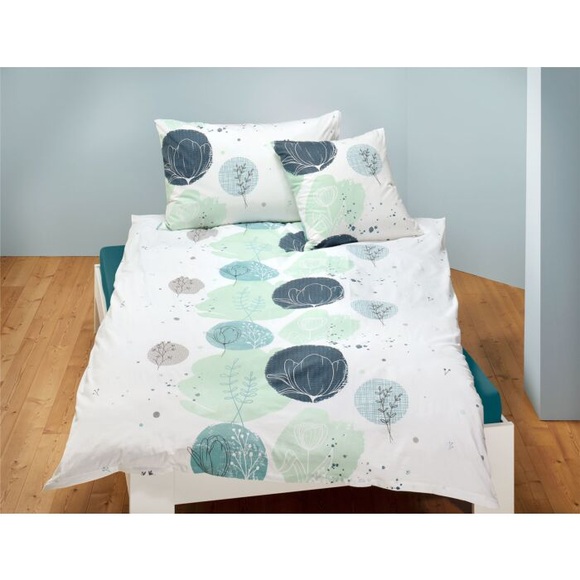 Bettwäsche mit Kreisen und floralem Muster, mint, 65x100 cm
