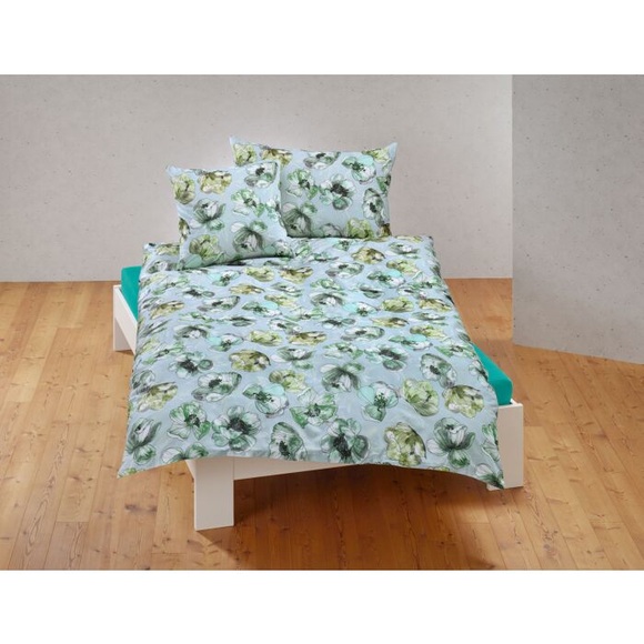 Bettwäsche mit grossflächigem Blumenmuster, grün, 200x210 cm