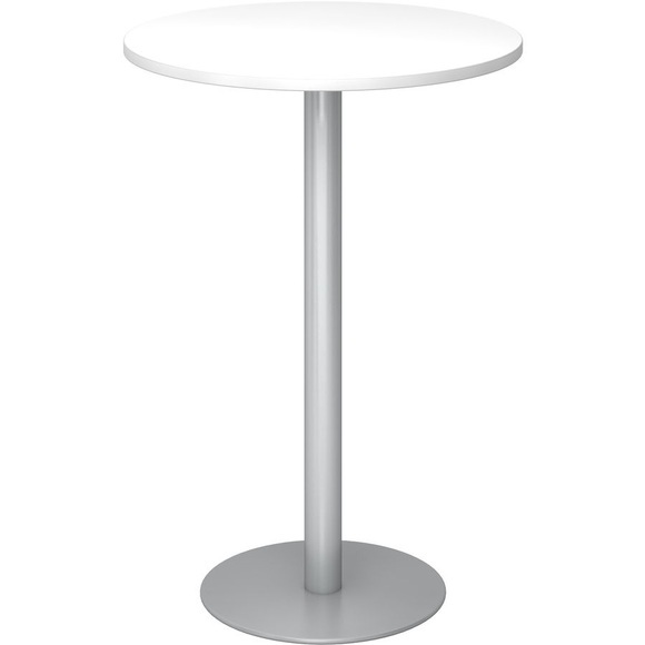 Stehtisch, Ø 800 mm 1116 mm hoch, Gestell silber Platte weiß