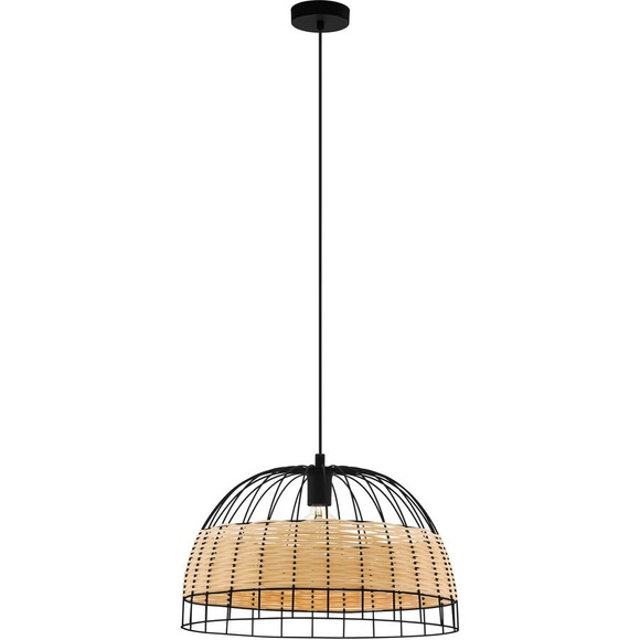 EGLO Hängeleuchte »Anwick«, E27, Metallkorb geflochten, Schwarz, Natur, Vintage, Hygge, Boho, 1-flammig