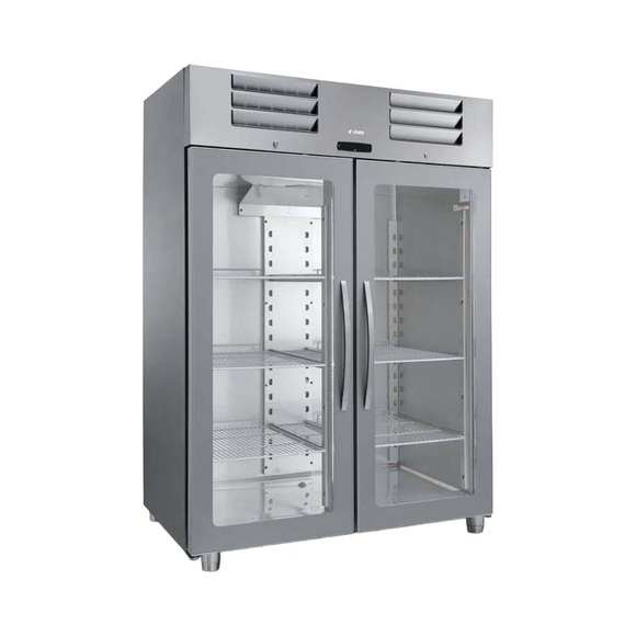 FORS Gastronomie-Gefrierschrank, doppelte Glastür, Edelstahl, GN 2/1 DGFV 1400 GES Edelstahl