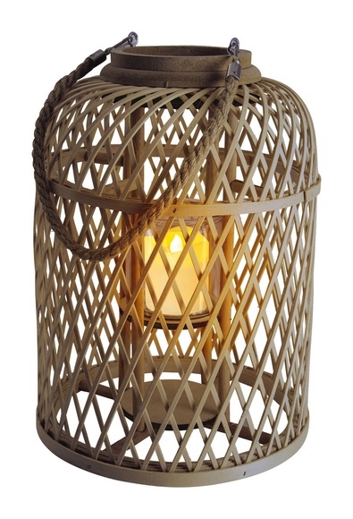 LED-Solarlaterne Korb, Bambus, Höhe 38 cm, braun