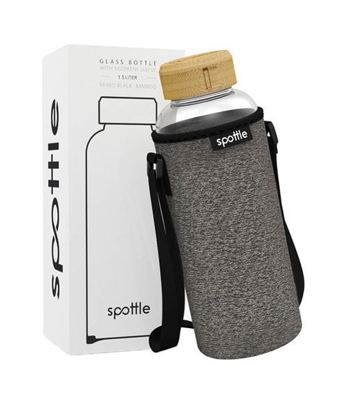 spottle Glasflasche Neoprenhülle Trinkflasche schwarz