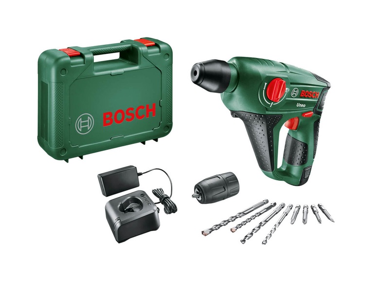 Bosch Home and Garden Uneo SDS-Quick-Akku-Bohrhammer 12 V 2.5 Ah Li-Ion inkl. Akku, inkl. Zubehör, inkl. Koffer