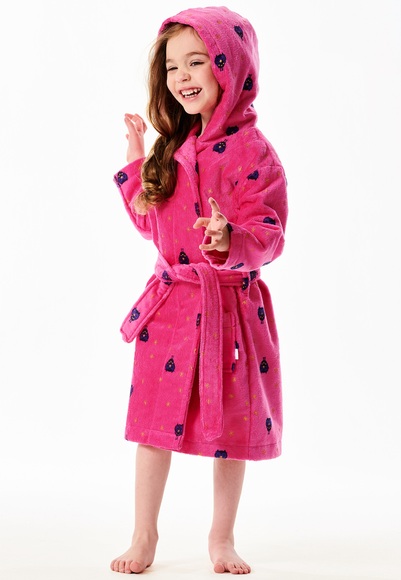 Bademantel Frottee Eulen Kapuze pink - Cat Zoe 116