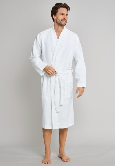 Bademantel Waffelpiqué/Frottee weiß - selected! premium 50