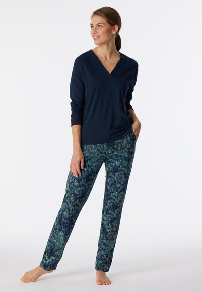 Schlafanzug lang Modal Oversized V-Ausschnitt nachtblau - Modern Nightwear 38