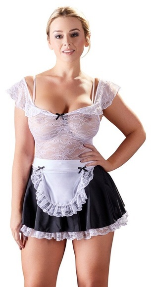 Minikleid aus Spitze mit ausgestelltem Rock plus Schürze, im Dienstmädchen-Look