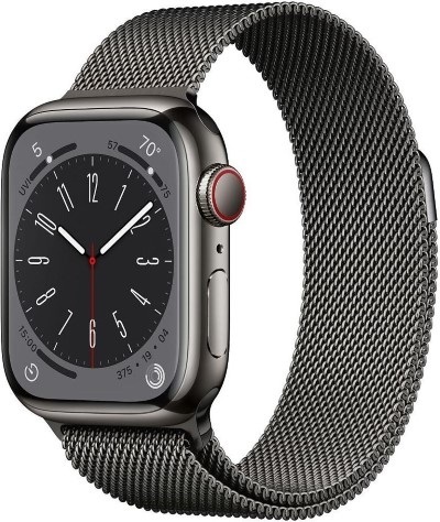 APPLE Watch Series 8 (GPS + Cellular) 41 mm - Smartwatch (Regular 130 - 200 mm, Edelstahlgeflecht, Graphite Stainless Steel/Graphite Milanese)