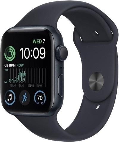 APPLE Watch SE (2. Generation, GPS) 44 mm - Smartwatch (Regular 140 - 210 mm, Fluorelastomer, Midnight Aluminum/Midnight)
