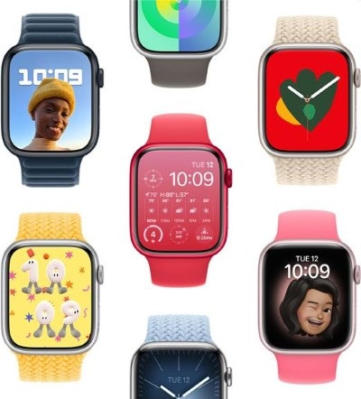 APPLE Watch Series 9 (GPS, Alu) 45 mm - Smartwatch (S/M 140-190 mm, Fluorelastomer, Mitternacht/Mitternacht)