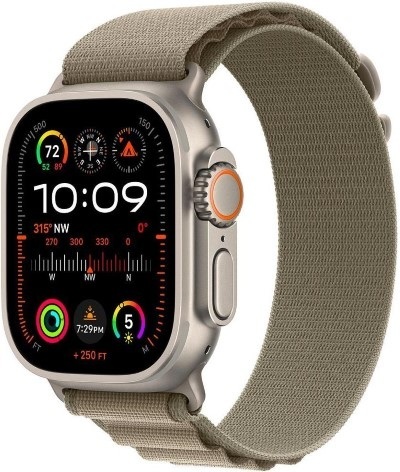 APPLE Ultra 2 (GPS + Cellular, Titan) 49 mm - Smartwatch (S/M 130-180 mm, Nylongewebe (Carbon Neutral), Titan Natur/Blau/Schwarz)