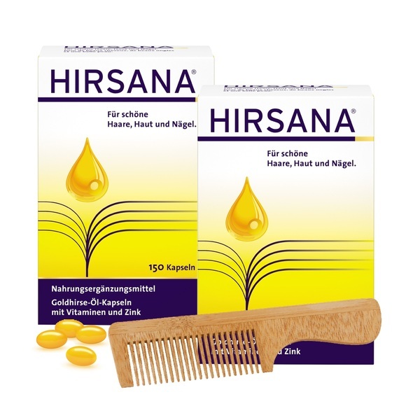Hirsana Goldhirse Öl Kapseln 2x 150 Kapseln mit Haarbürste