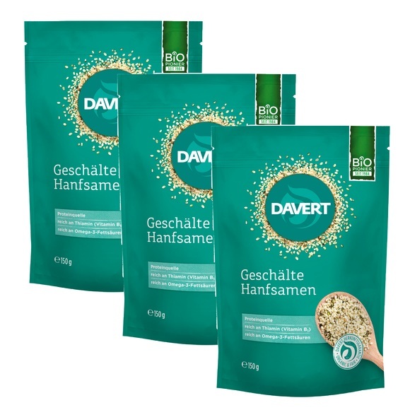 DAVERT Hanfsamen geschält Bio Beutel 3x 150 g
