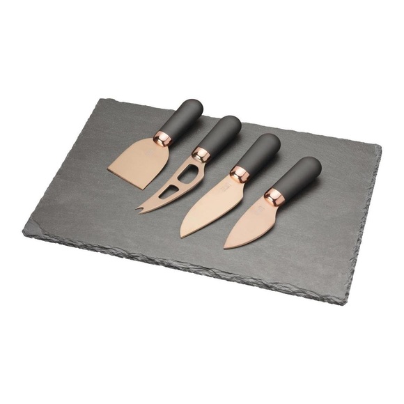 Käsemesser 4er-Set mit Schieferplatte