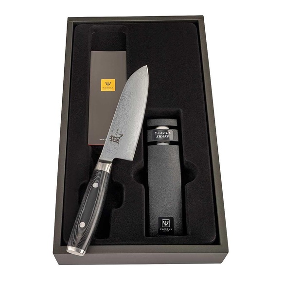 Yaxell Kochmesser-Set Santoku RAN+Messerschärfer