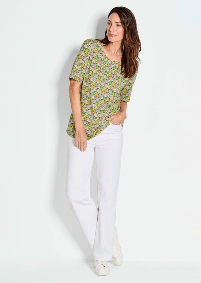 Shirt mit trendigem Druck - grün / gelb / gemustert - Gr. 40 von Goldner Fashion