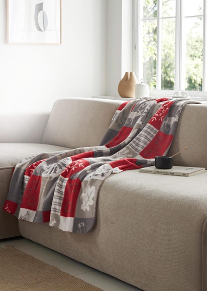 Kuscheldecke - taupe / grau / rot / gemustert - Gr. 0 von Goldner Fashion