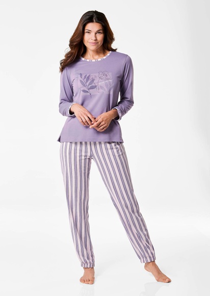 Pyjama mit Langarm - flieder / rosé / gemustert - Gr. 52/54 von Goldner Fashion