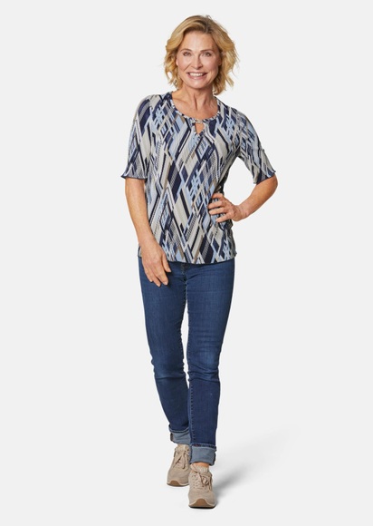 Plissee-Blusenshirt - blau / gemustert - Gr. 38 von Goldner Fashion