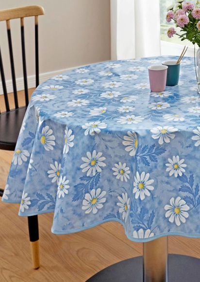 Wachstuch-Tischdecke - blau / geblümt - Gr. Ø 140 cm von Goldner Fashion