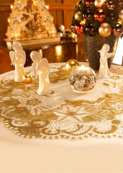 Tischdecke - crème / gold - Gr. Ø 65 cm von Goldner Fashion