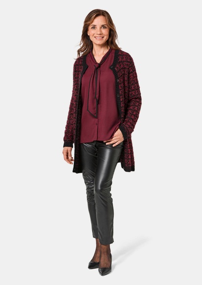 Schicker Strickcardigan mit Glanzgarnen - schwarz / merlot - Gr. 46 von Goldner Fashion