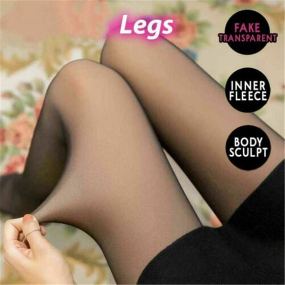 Black Women Tights Winter Legs Fake Translucent Warm Fleece Pantyhose -Black/Gray/Coffee Fake Translucent Stockings
