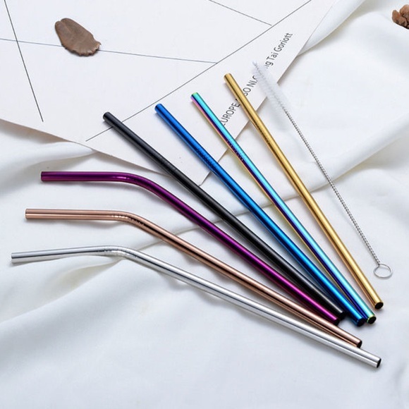 6*215mm Eco-friendly Reusable Metal Straws Set 304 Stainless Steel Drinking Straw Cocktail Party Favor Bar Accessory
