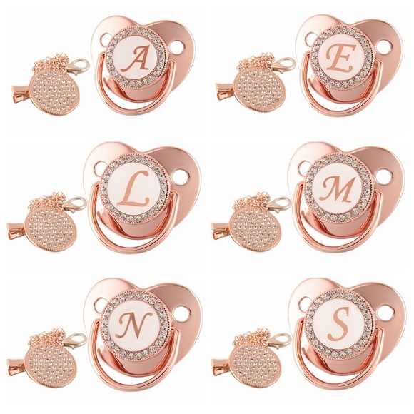 Name Initial Letters Baby Pacifier Newborn Silicone Pacifier Rose Gold Bling Infant Nipple BPA Free Baby Soother Dummy