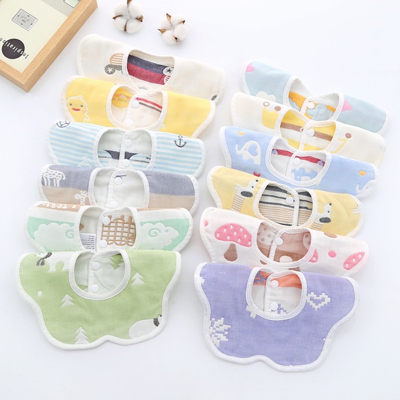 Baby Bibs 360 Degree Rotation 6 Layers Gauze Muslin Bibs Baby Bandana Burp Cloth Soft Newborn Infant Saliva Towel Baby Stuff