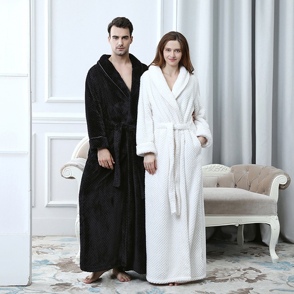Extra Long Thick Waffle Coral Fleece Winter Warm Bath Robe Men Women Flannel Kimono Bathrobe Male Dressing Gown Mens Nightwear