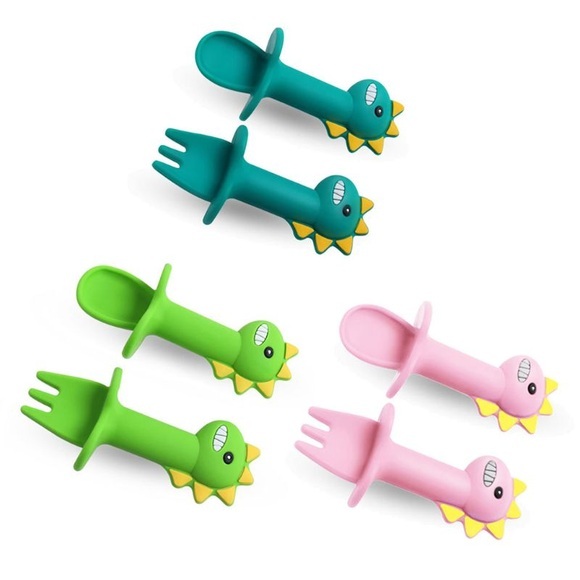 2pcs/lot Baby Training Fork Spoon Set Silicone Baby Feeding Tableware Set Food Grade Newborn Accessories Teether