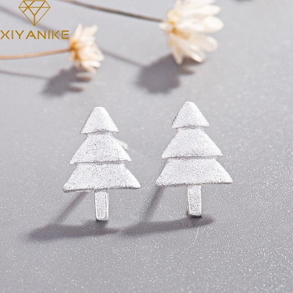 XIYANIKE 925 Sterling Silver Prevent Allergy Christmas Tree Stud Earrings For Women Small Simple Plant Jewelry Christmas Gifts