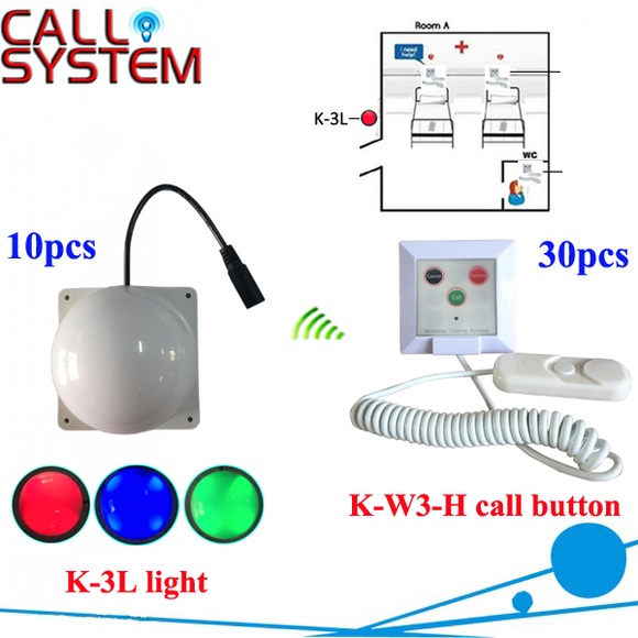 Nurse call system K-W3-H installed on each patient bed and room light with 3 color to show and alert for nurse from outside