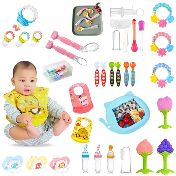 Baby Care Feeding Stuff Waterproof Silicone Bib Spoon Kids Bowl Plates Fruit Nipple Molar Rod Baby Feeding