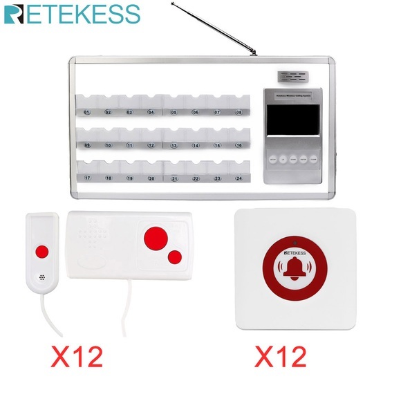 Retekess Voice Reporting Wireless Ward Calling System with 24 Bed Receiver + 24Pcs Call Button For Hospital Clinic Nurse
