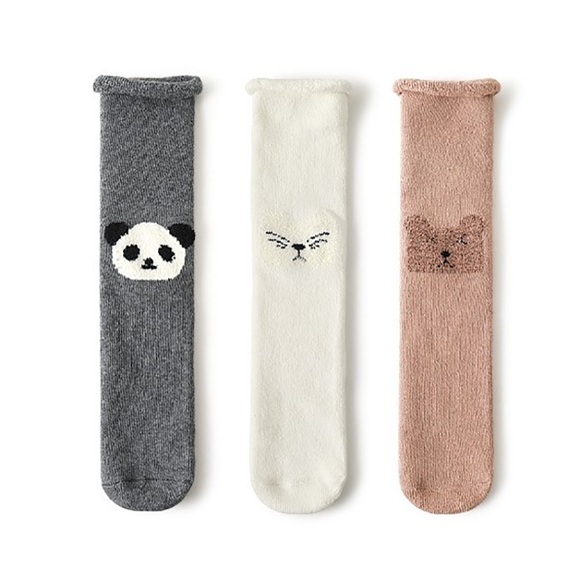 3 Colors In-tube Baby Socks Thickened Warm Baby Long Tube Socks Over The Knee Socks Children Without Heel Cartoon Socks For Baby