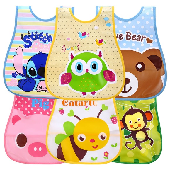 Baby Bib Removable Waterproof Saliva Rice Pocket Imitation Silicone Stereo Children Baby Feeding Bavoir Manches Cartoon Bebé Bib