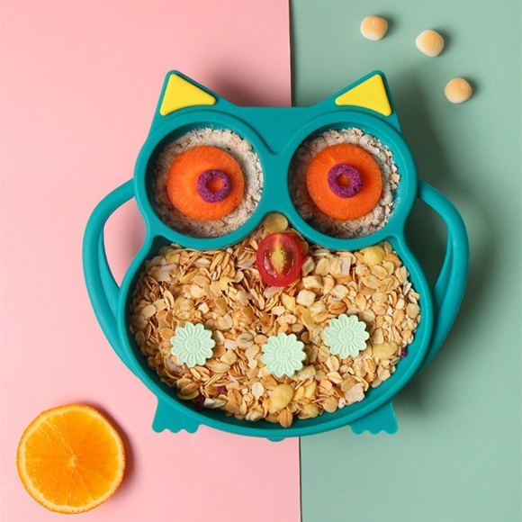 Silicone Cartoon Animal Baby Plate Suction Owl Children's Plate Bowl Dish Mat Baby Feeding Learning Eating Tableware