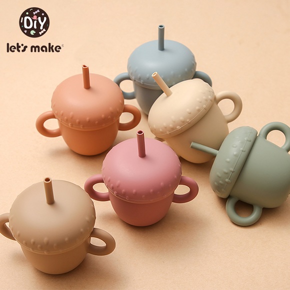 Baby Silicone Water Cups With Straw Baby Feeding Cups Cartoon Baby Learning Drinkware Cups Food Grade For Kids Soft Straw Cups