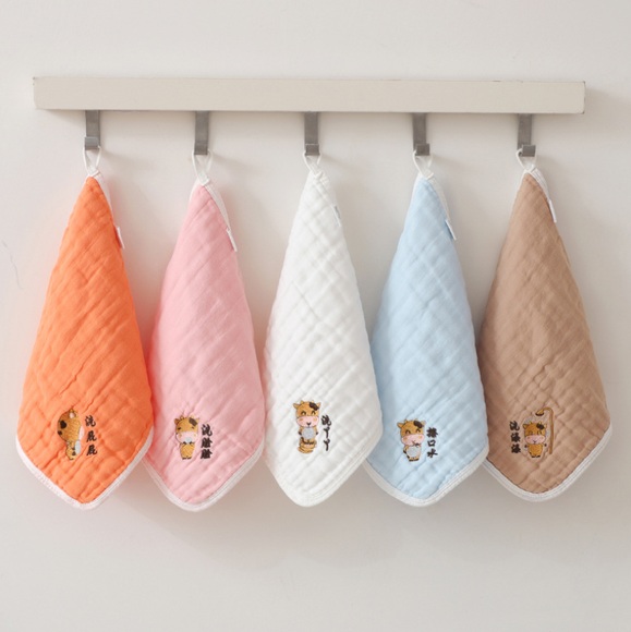 5-pack cotton baby saliva towel absorbent baby hiccup handkerchief newborn 6-layer gauze thick towel 30*30CM