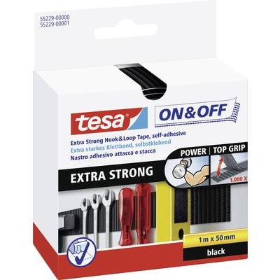 TESA On & Off 55229-00-01 Klettband zum Aufkleben Haft- und Flauschteil, extrastark (L x B) 1000 mm x 50 mm Schwarz 1