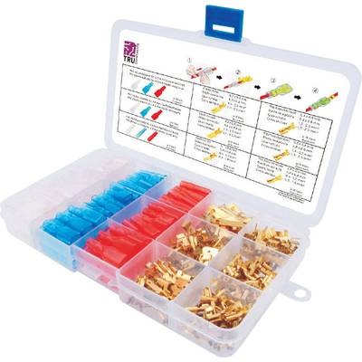 TRU COMPONENTS 7560500 Flachstecker-Sortiment Rot, Blau, Transparent, Messing 320 Teile